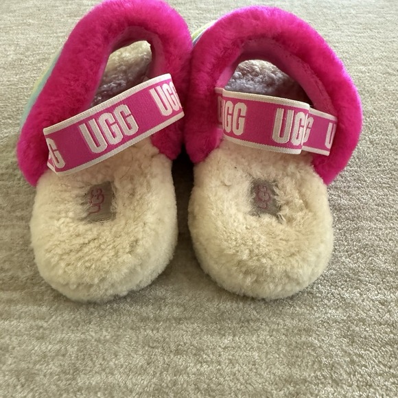 UGG Fluff Yeah Slide Stripe Neon Multi Rainbow Plush Slippers Womens US 6 - Picture 4 of 7
